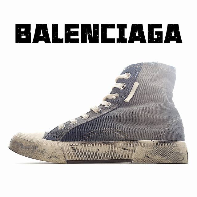 Balenciaga巴黎世家paris磨损做旧效果休闲帆布鞋 高帮 绑带鞋面背面浮印尺码 鞋头边缘印有balenciaga品牌标识 大盒从里到外一切百分百还原官