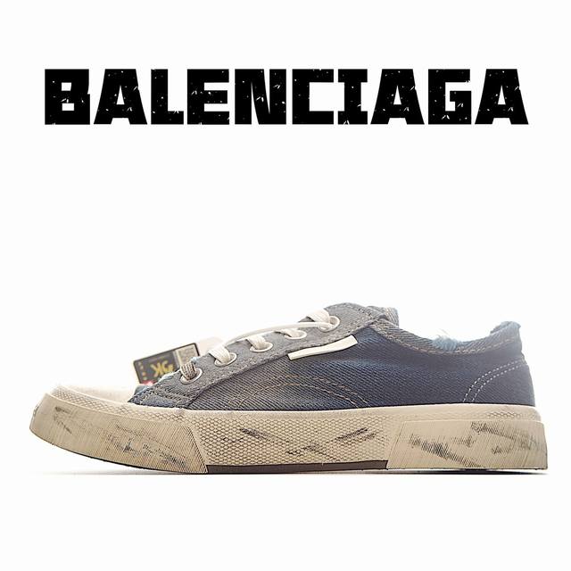 Balenciaga巴黎世家paris磨损做旧效果休闲帆布鞋 低帮 绑带鞋面背面浮印尺码 鞋头边缘印有balenciaga品牌标识 大盒从里到外一切百分百还原官