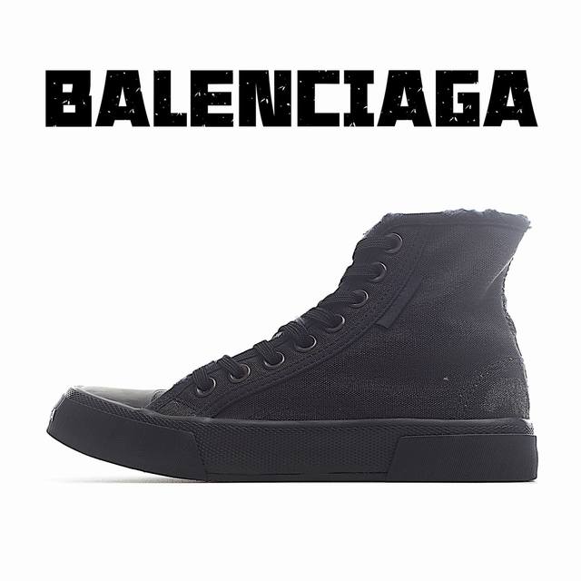 纯原版本 Balenciaga巴黎世家24夏季新品paris磨损做旧效果休闲帆布鞋 高帮黑武士 8孔绑带鞋面背面浮印尺码鞋头边缘印有balenciaga品牌标识