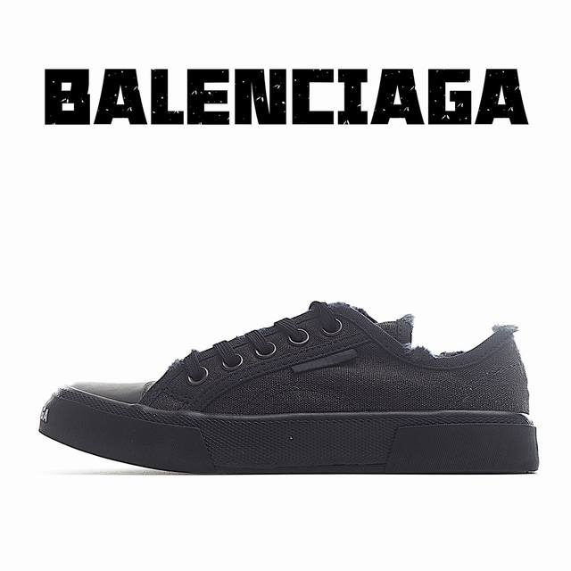 纯原版本 Balenciaga巴黎世家24夏季新品paris磨损做旧效果休闲帆布鞋 低帮 黑武士 8孔绑带鞋面背面浮印尺码鞋头边缘印有balenciaga品牌标