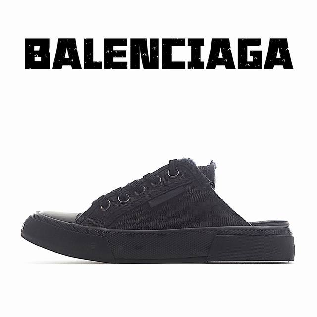 纯原版本 Balenciaga巴黎世家24夏季新品paris磨损做旧效果休闲帆布鞋 半拖 黑武士 8孔绑带鞋面背面浮印尺码鞋头边缘印有balenciaga品牌标