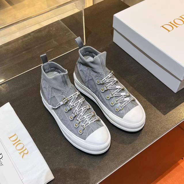 元 Dior 迪奥 2023秋冬新款walk‘N厚底绑带休闲滑板鞋 Cd字母logo织带暗花梭织拼色帆布忙侣款运动鞋 市面顶级高端版本 材质:原版进口环保梭织鞋