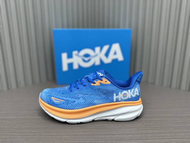 深蓝橙 36～45 纯原芯片系列 Hoka One One Clifton 9 减震防滑耐磨 低帮 跑步鞋 深蓝橙色 货号1127895-Csaa Hoka O