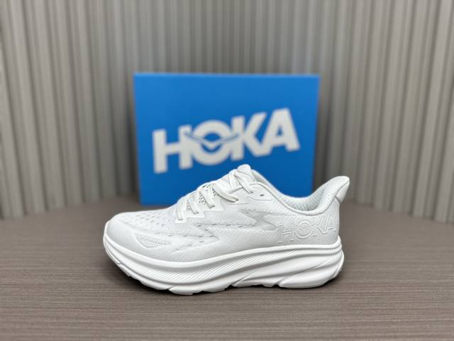 白色 36～45 纯原芯片系列 Hoka One One Clifton 9 减震防滑耐磨 低帮 跑步鞋 白色 货号1127895-Wwh Hoka One O