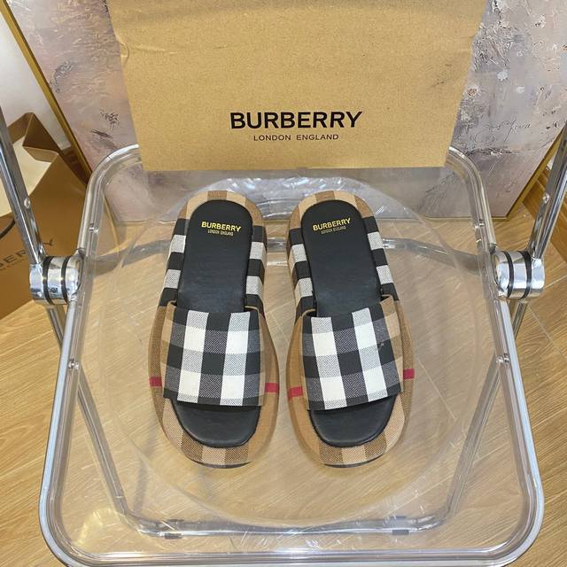 橙子出厂价 Burberry 博柏利 巴宝莉 绣线格纹拖鞋 刺绣字母凉拖鞋 码数：35-41