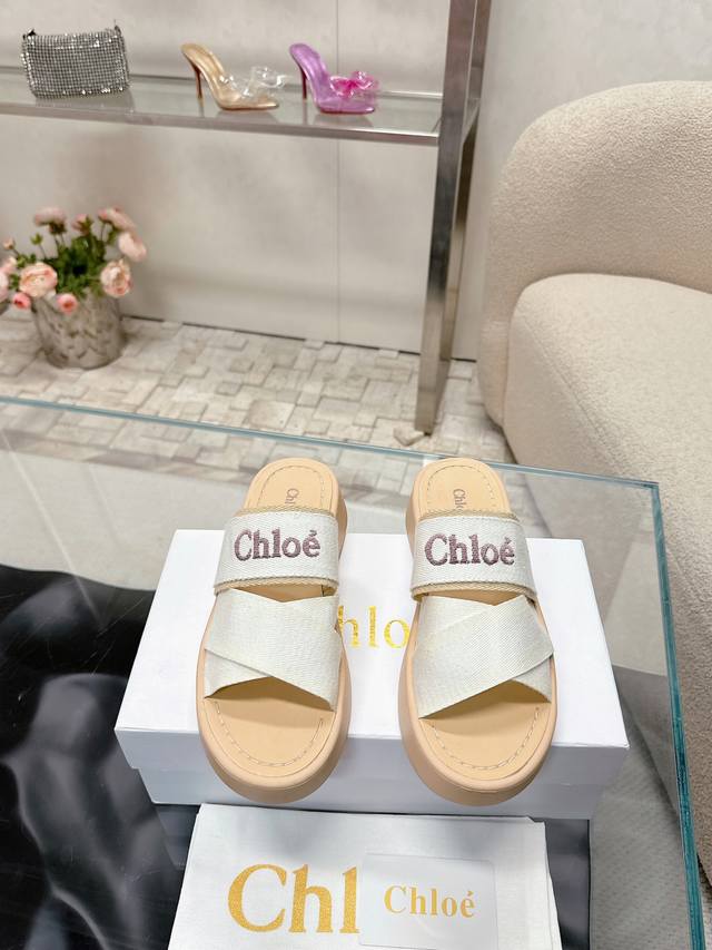 Chloe 克洛伊 拖鞋：舒适时尚的选择！ 面料：进口高密丝绸十刺绣 舒适度与时尚感的完美结合，适合休闲时光，既可以搭配优雅长裙，也可以搭配休闲裤装。配原版包装