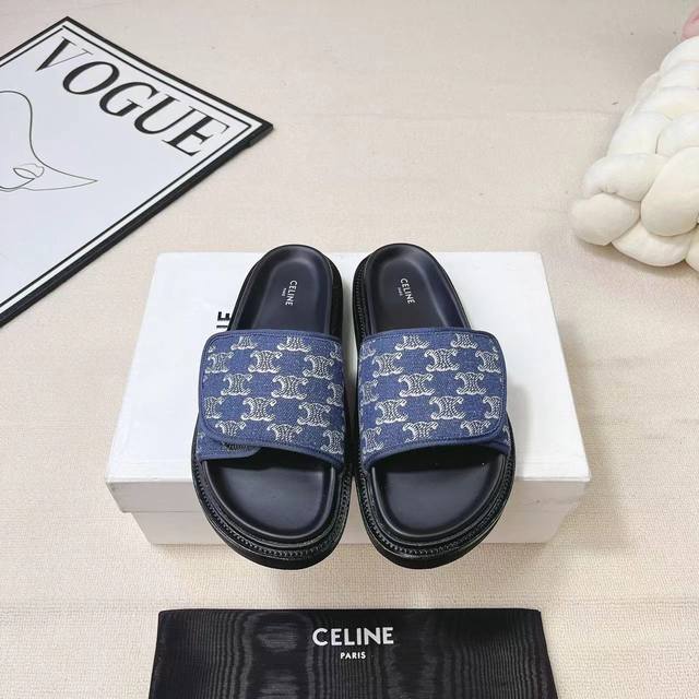 Celine｜赛琳24Ss春夏新品 魔术贴懒人拖鞋 Go 材质： 面料采用进口胎牛皮 内里踮脚均为牛皮 原版牛筋大底真皮沿条 原版开模五金扣 码数: 35-39