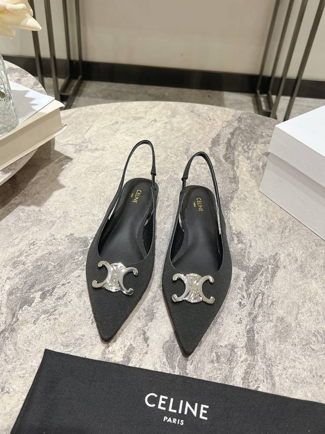 Celine 24 早春银色凯旋门系列 思琳新款银色尖头平底鞋 矮跟凯旋门鞋稀有的银色系列 好精致呀银色的凯旋门很低调黑色绝了，搭配小裙子牛仔裤都很不戳 你可以