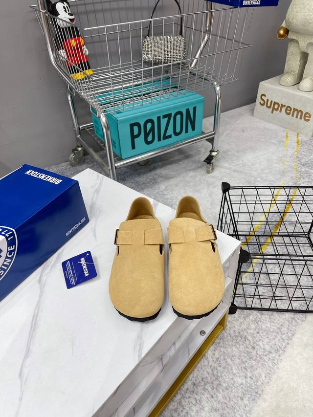 出厂 Birkenstock 博肯全包单鞋 常规版 产品全面升级！软木脚床更舒服，垫脚皮全部机器压贴上去的，细节效果做到更好。扣子全部改成卡钉锁死的，永不脱落。