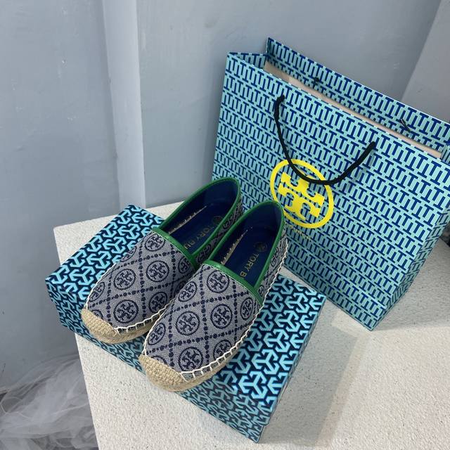 出厂： Tory Burch 夏季新款 Tb草编渔夫鞋 一脚蹬乐福鞋 码数：35-42