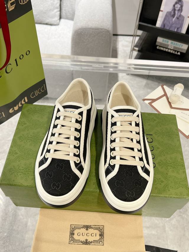 gucci 23Ss 1977休闲厚底帆布鞋 原版顶级货 细节无敌 底5Cm 码数:35-40 41定做不退换