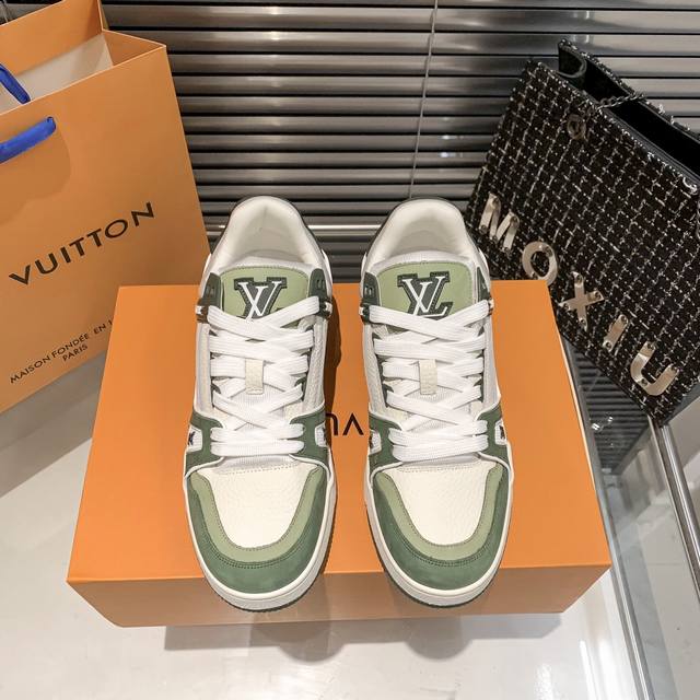 橙子出厂价Louis Vuitton 路易威登 Lv Trainer 情侣款运动鞋板鞋 休闲复古篮球鞋最新配色virgil Abloh 从复古篮球鞋汲取灵感，打