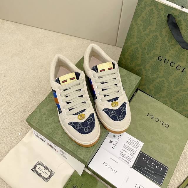 橙子出厂价Gucci 古驰经典款小脏鞋 百搭做旧脏脏鞋 休闲鞋板鞋 情侣款原版开发代购级别版本，金属双g水晶圆柱形标，Gucci原版纹织带 专属擦色牛皮面料，原