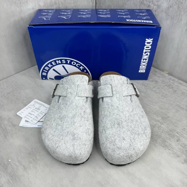 新款上架 顶级品质 Birkenstock 博肯 羊毛毡软木包头拖鞋 人体工程学设计符合脚形的脚床，软木材质穿着超级轻便舒适，略显慵懒的休闲感觉 面料：纯羊毛毡