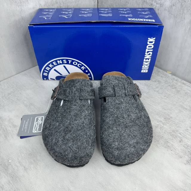 新款上架 顶级品质 Birkenstock 博肯 羊毛毡软木包头拖鞋 人体工程学设计符合脚形的脚床，软木材质穿着超级轻便舒适，略显慵懒的休闲感觉 面料：纯羊毛毡