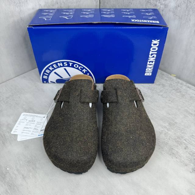 新款上架 顶级品质 Birkenstock 博肯 羊毛毡软木包头拖鞋 人体工程学设计符合脚形的脚床，软木材质穿着超级轻便舒适，略显慵懒的休闲感觉 面料：纯羊毛毡