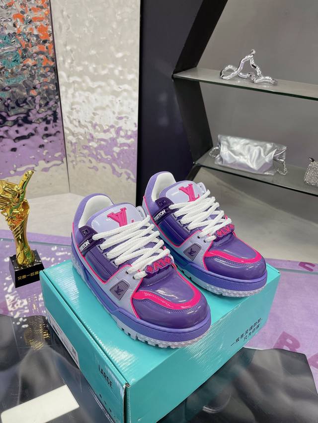 工厂价：代购版胖丁漆皮Louis Vuitton Lv 路易威登 Trainer Maxi 胖丁 低帮休闲板鞋 全新私人订单出货 海淘代购同渠道 正确折叠鞋盒