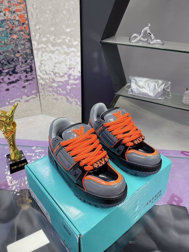 工厂价：代购版胖丁漆皮Louis Vuitton Lv 路易威登 Trainer Maxi 胖丁 低帮休闲板鞋 全新私人订单出货 海淘代购同渠道 正确折叠鞋盒